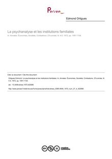 La psychanalyse et les institutions familiales - article ; n°4 ; vol.27, pg 1091-1104