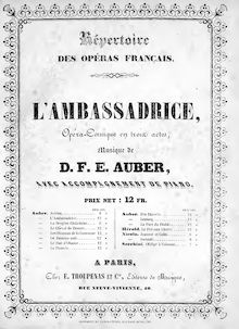 Partition complète, L ambassadrice, Opéra comique en trois actes