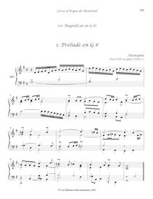 Partition 143-14, (11e) Magnificat en G #: , Prélude en G # - , Duo - , (Dessus et Basse de) Trompette - , Basse de Trompette - , Trio - , Dialogue - , Dialogue, Livre d orgue de Montréal