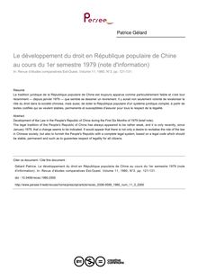 Le développement du droit en République populaire de Chine au cours du 1er semestre 1979 (note d information) - article ; n°3 ; vol.11, pg 121-131