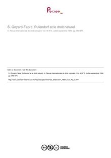 S. Goyard-Fabre, Pufendorf et le droit naturel - note biblio ; n°3 ; vol.46, pg 969-971