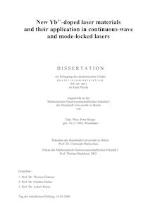 New Yb_1hn3_1hn+-doped laser materials and their application in continuous wave and mode locked lasers [Elektronische Ressource] / von Peter Klopp