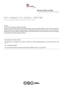 De l  « indigène » à l  « informel », 1955-1982 - article ; n°89 ; vol.23, pg 189-197