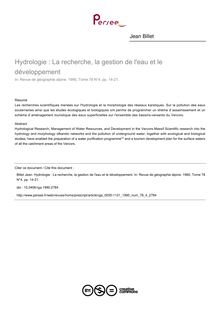 Hydrologie : La recherche, la gestion de l eau et le développement - article ; n°4 ; vol.78, pg 14-21