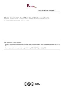 Rubel Maximilien, Karl Marx devant le bonapartisme.  ; n°4 ; vol.1, pg 484-484