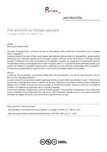 A la recherche du français populaire - article ; n°1 ; vol.31, pg 7-38