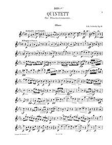 Partition hautbois, vent quintette, Op.11, Sobeck, Johann