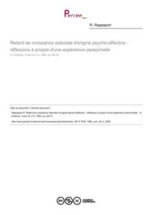 Retard de croissance staturale d origine psycho-affective : réflexions à propos d une expérience personnelle  - article ; n°4 ; vol.33, pg 68-72