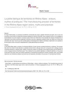 La petite fabrique de territoires en Rhône-Alpes : acteurs, mythes et pratiques / The  manufacturing process  of territories in the Rhône-Alpes region actors, myths and practices - article ; n°2 ; vol.70, pg 93-103