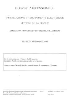 Expression française et ouverture sur le monde 2003 BP - Installations et équipements électriques