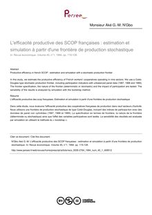 L efficacité productive des SCOP françaises : estimation et simulation à partir d une frontière de production stochastique - article ; n°1 ; vol.45, pg 115-128