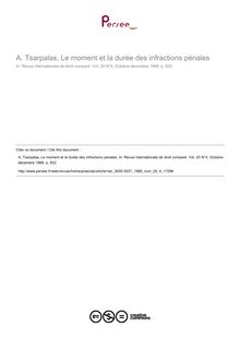 A. Tsarpalas, Le moment et la durée des infractions pénales - note biblio ; n°4 ; vol.20, pg 822-822