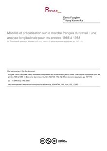 Mobilité et précarisation sur le marché français du travail : une analyse longitudinale pour les années 1986 à 1988 - article ; n°1 ; vol.102, pg 157-178