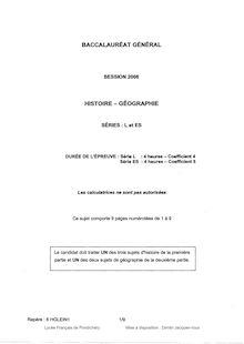 Histoire Géographie 2006 Littéraire Baccalauréat général