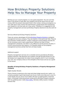 How Brickleys Property Solutions Manages Your Property