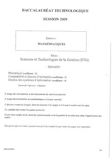 Sujet du bac STG 2009: Mathématiques MERC+CFE+GSI