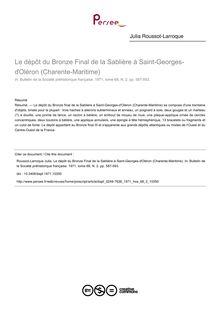 Le dépôt du Bronze Final de la Sablière à Saint-Georges-ďOléron (Charente-Maritime) - article ; n°2 ; vol.68, pg 587-593