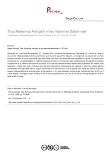 Titus Romanius Mercator et les matronae Saluennae - article ; n°2 ; vol.90, pg 787-806