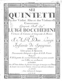 Partition violon 2, 6 corde quintettes, G.265-270, Boccherini, Luigi