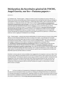 Panama Papers : déclaration du secrétaire général de l OCDE, Angel Gurría