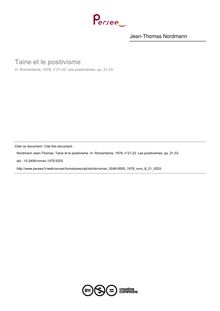Taine et le positivisme - article ; n°21 ; vol.8, pg 21-33