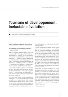 Tourisme et développement, inéluctable évolution