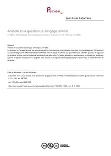 Aristote et la question du langage animal - article ; n°1 ; vol.8, pg 247-260
