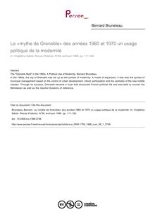 Le «mythe de Grenoble» des années 1960 et 1970 un usage politique de la modernité - article ; n°1 ; vol.58, pg 111-126