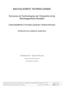 Baccalauréat ETT 2016 - Série STI2D