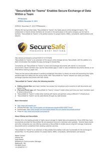 "SecureSafe for Teams" Enables Secure Exchange of Data Within a Team