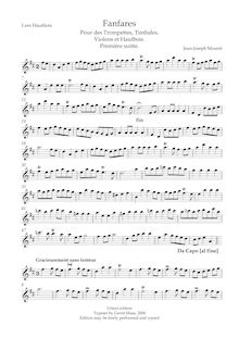 Partition hautbois 1, Fanfares pour des Trompettes, Timbales, Violons et Hautbois. Première Suitte
