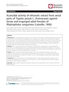 Acaricidal activity of ethanolic extract from aerial parts of Tagetes patula L. (Asteraceae) against larvae and engorged adult females of Rhipicephalus sanguineus (Latreille, 1806)