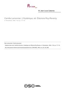 Camille Lemonnier, L Hystérique, éd. Éléonore Roy-Reverzy  ; n°102 ; vol.28, pg 117-118
