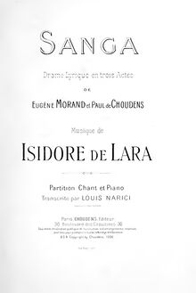 Partition complète, Sanga, Drame lyrique en trois actes, De Lara, Isidore