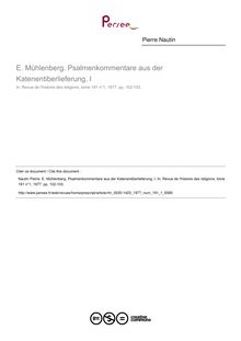 E. Mühlenberg. Psalmenkommentare aus der Katenentiberlieferung, I  ; n°1 ; vol.191, pg 102-103