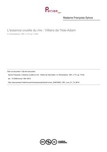 L essence cruelle du rire : Villiers de l Isle-Adam - article ; n°74 ; vol.21, pg 73-82