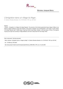 L émigration dans un village du Niger. - article ; n°63 ; vol.16, pg 627-632