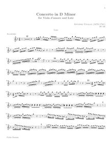 Partition Solo luth , partie, Concerto pour viole de gambe d amore et luth en D Minor, RV 540