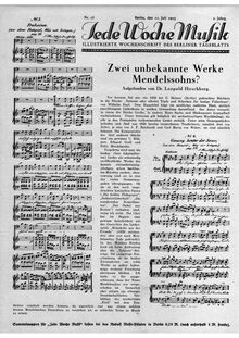 Partition Article, Musik zum Festspiel „Was wir bringen“, Mendelssohn, Felix