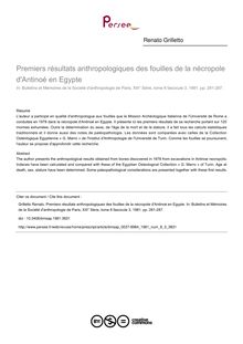 Premiers résultats anthropologiques des fouilles de la nécropole d Antinoé en Egypte - article ; n°3 ; vol.8, pg 281-287