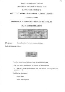 Compréhension d un texte littéraire 1998 Institut d Orthophonie Gabriel Decroix Université Lille 2