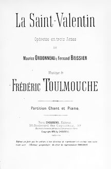 Partition complète, La Saint-Valentin, Opérette en trois actes, Toulmouche, Frédéric