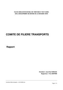 Plan de mobilisation national des territoires et des filières sur le développement des métiers de la croissance verte - Comité de filière Transports