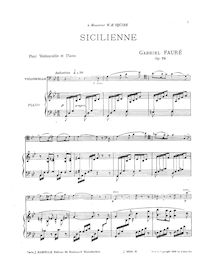 Partition de piano, partition de violoncelle, partition de violon (alternate), Sicilienne, Op.78