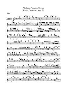 Partition flûte, Piano Concerto No.20, D minor, Mozart, Wolfgang Amadeus par Wolfgang Amadeus Mozart