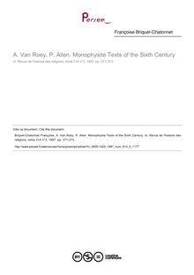 A. Van Roey, P. Allen. Monophysite Texts of the Sixth Century  ; n°3 ; vol.214, pg 371-373