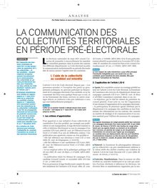 LA COMMUNICATION DES COLLECTIVITÉS TERRITORIALES EN PÉRIODE PRÉ ...