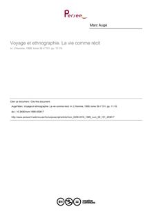 Voyage et ethnographie. La vie comme récit - article ; n°151 ; vol.39, pg 11-19