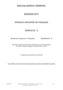 Bac S, ES 2017 Pondichéry : le sujet de français de 1ere