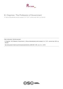 B. Ciiapman, The Profession of Government - note biblio ; n°1 ; vol.13, pg 232-233